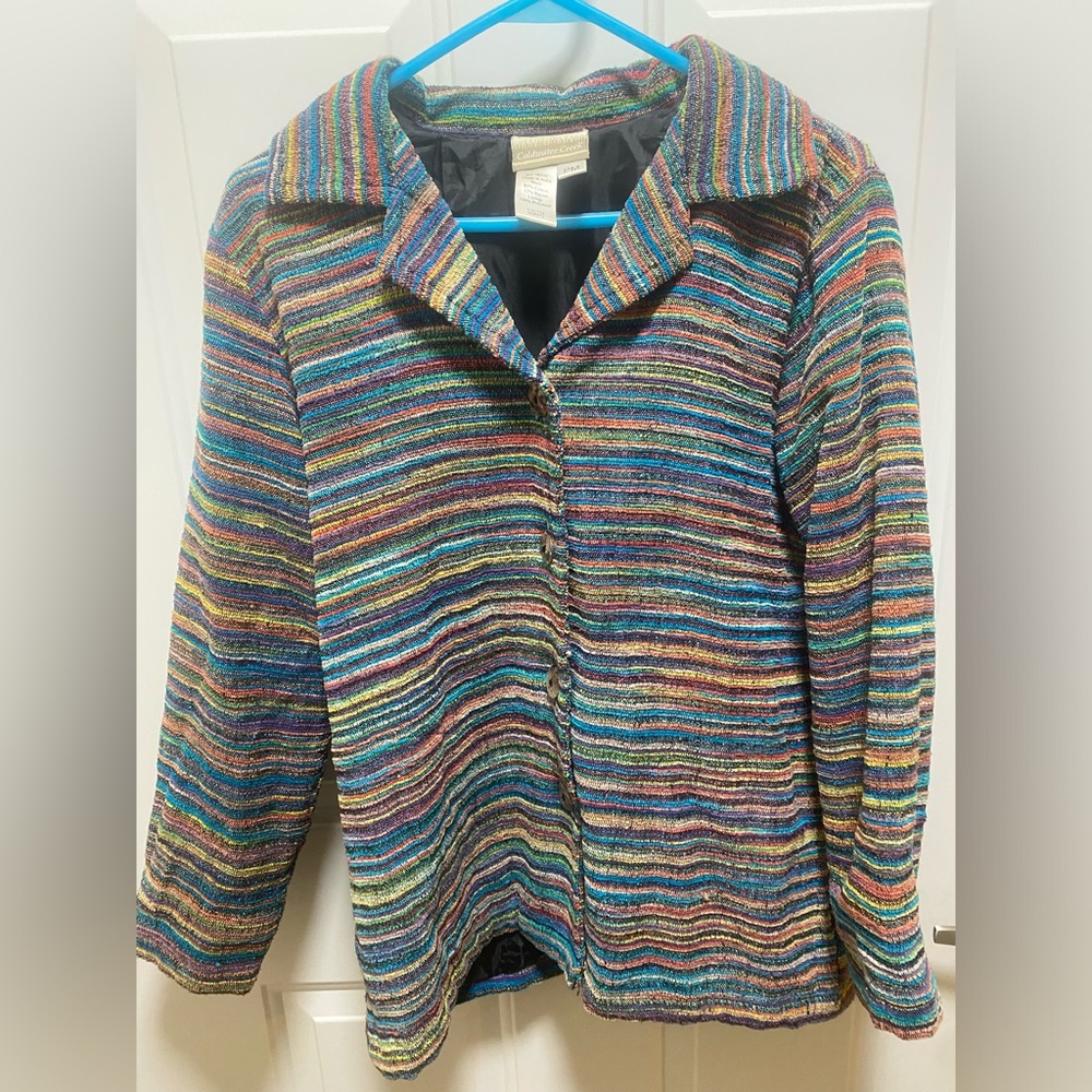 Coldwater Creek Boho Cotton-Blend Jacket - Colorful Horizontal Stripe, Size PM